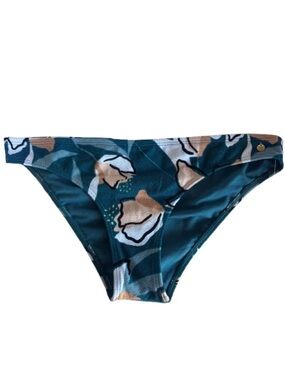 Roxy Garden Trip Teal White Beige Tropical Bikini Bottoms Size M